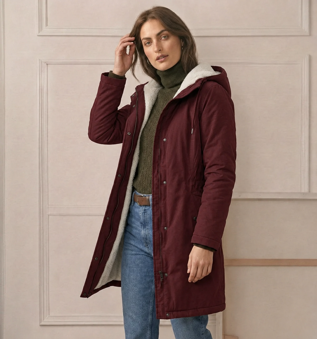 Parka déperlante à capuchon doublée en sherpa
