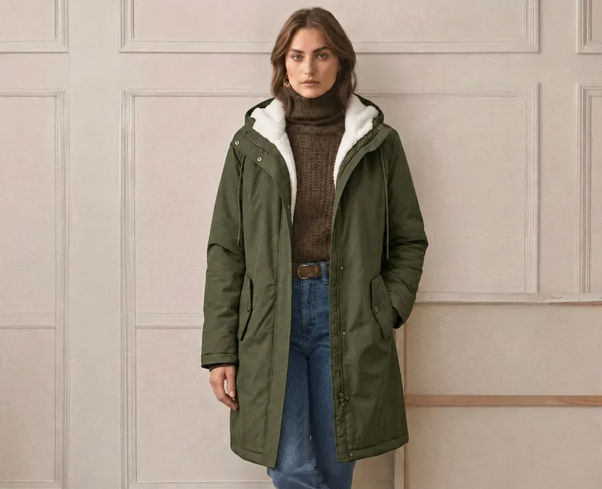 Parka déperlante à capuchon doublée en sherpa