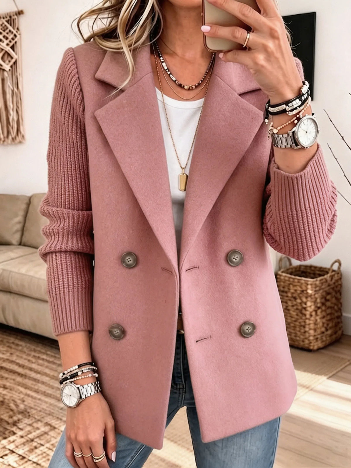 Blazer croisé à manches en tricot