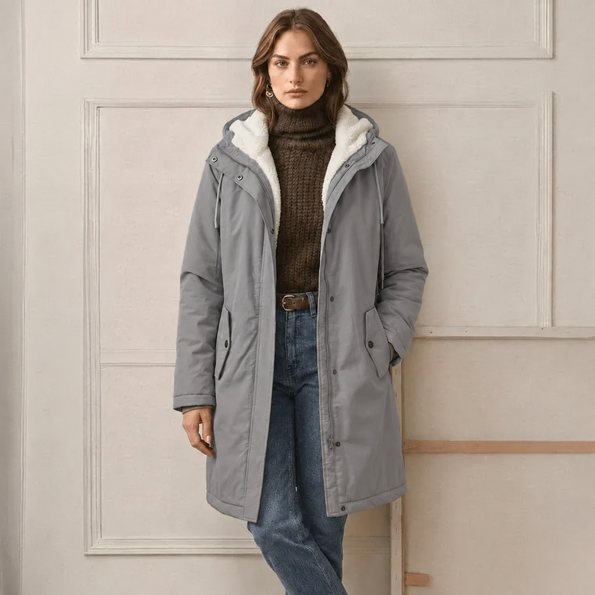 Parka déperlante à capuchon doublée en sherpa