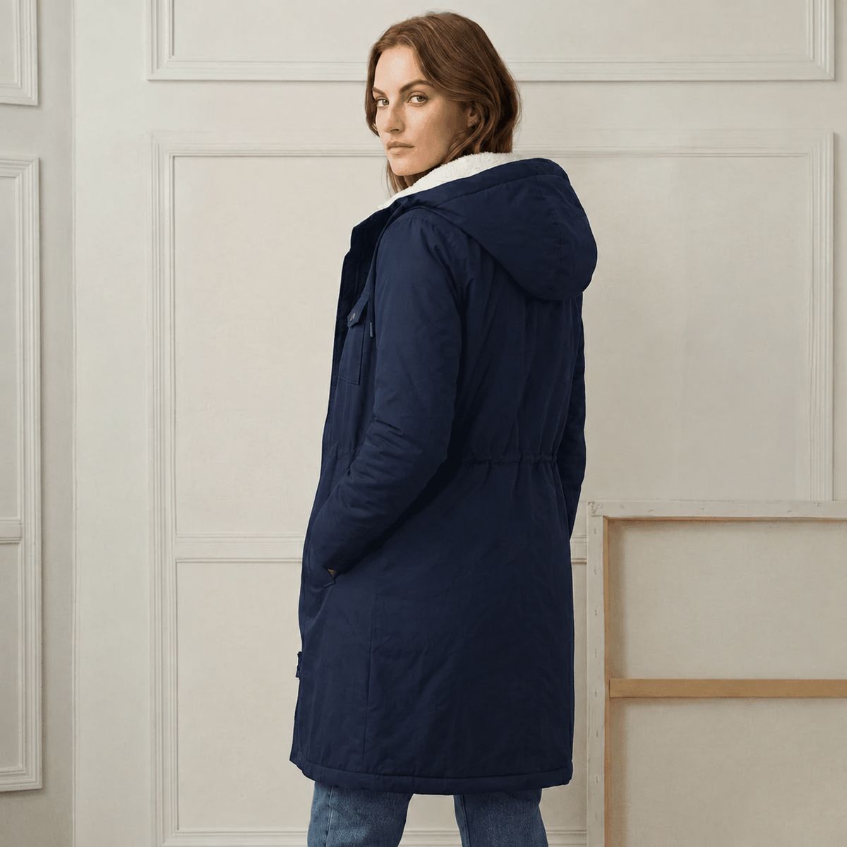 Parka déperlante à capuchon doublée en sherpa