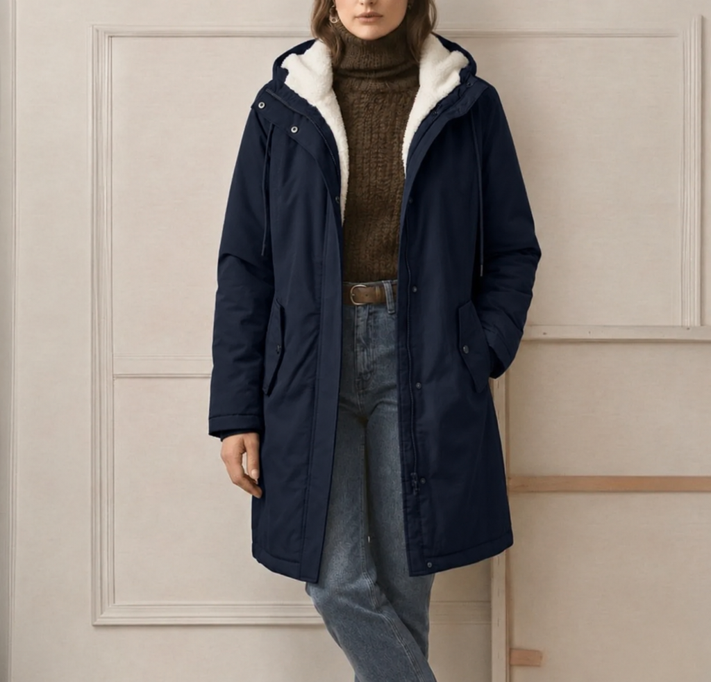 Parka déperlante à capuchon doublée en sherpa