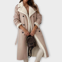 Manteau long croisé doublé en sherpa