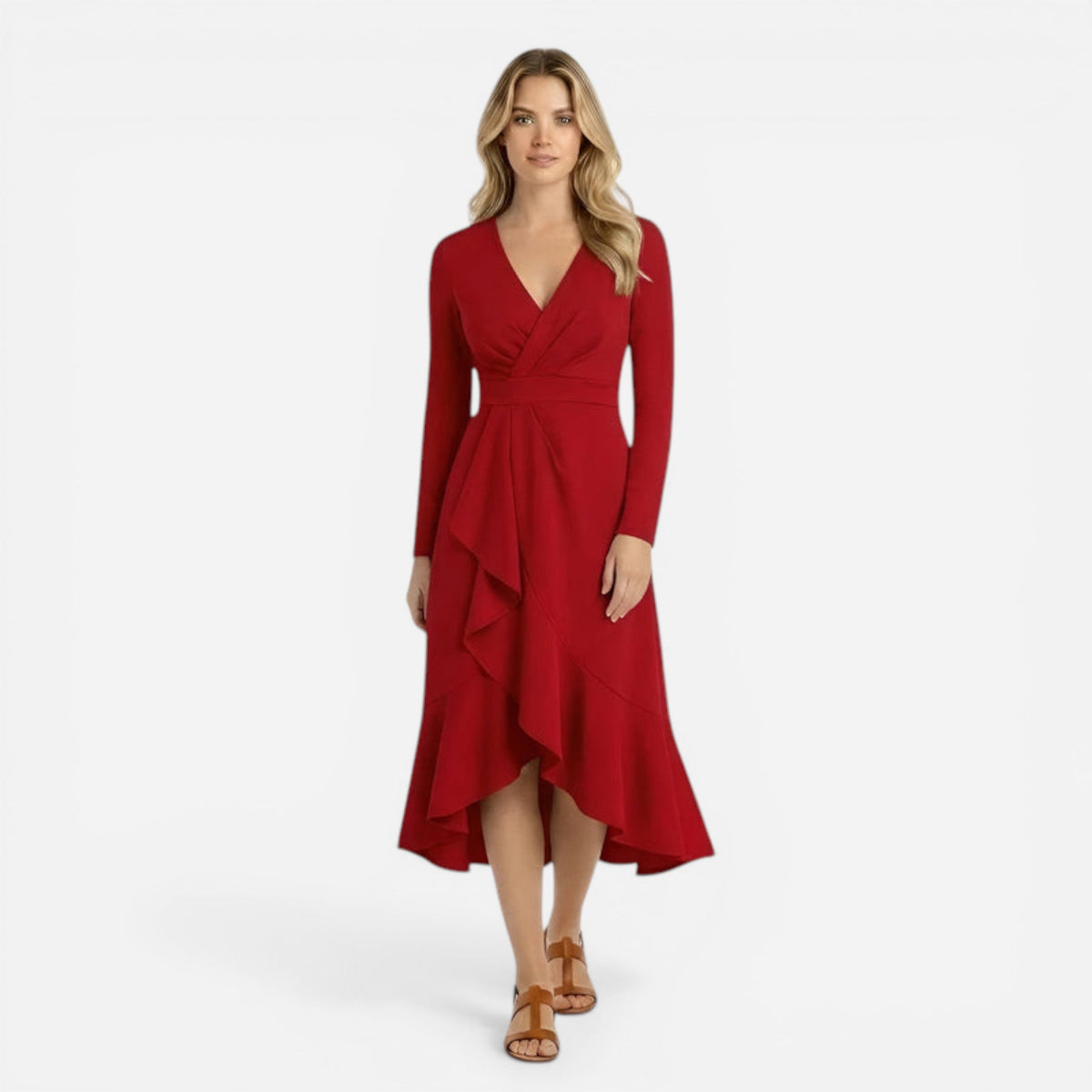 Robe midi cache-cœur à manches longues