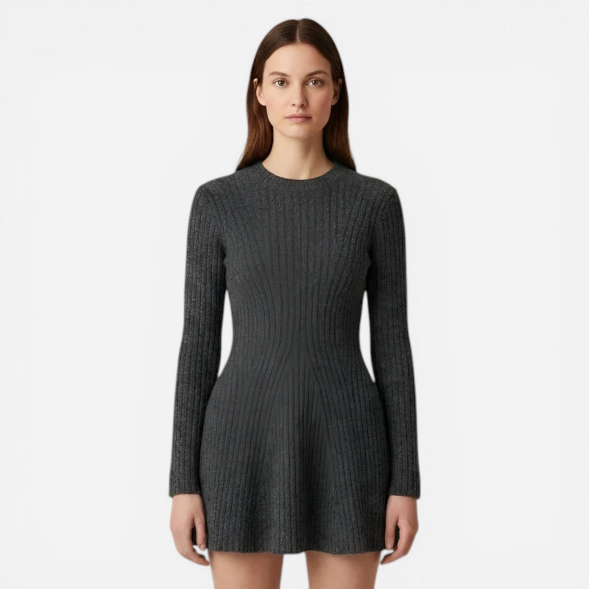 Robe en tricot côtelé à col roulé