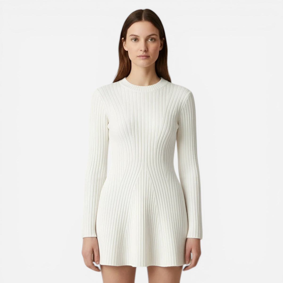 Robe en tricot côtelé à col roulé