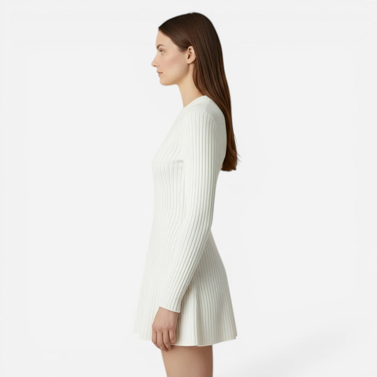 Robe en tricot côtelé à col roulé