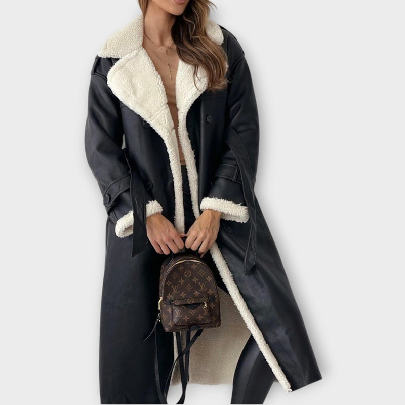 Manteau long croisé doublé en sherpa