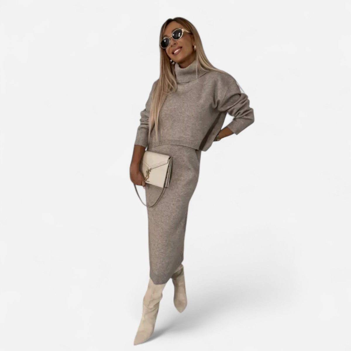 Robe longue et chandail court assorti