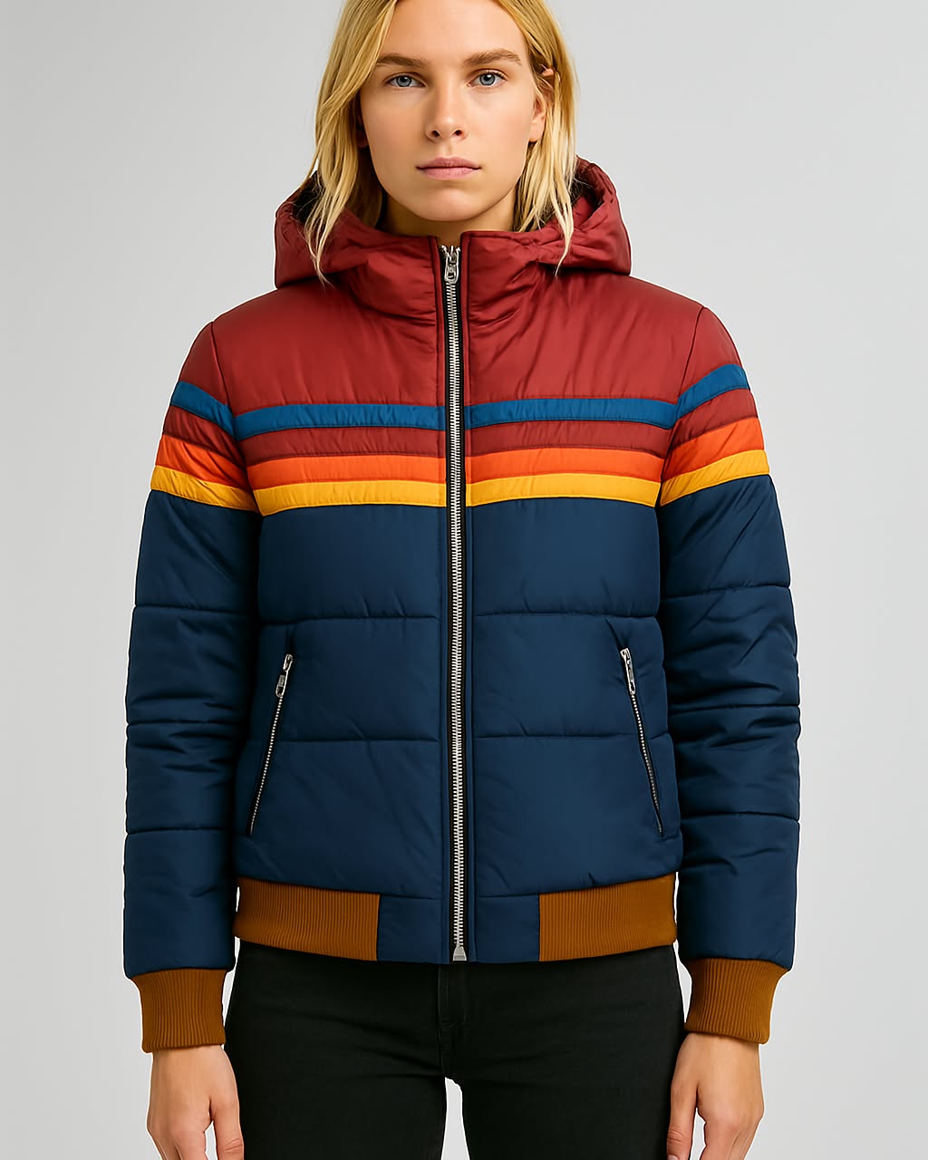 Manteau matelassé à rayures rétro