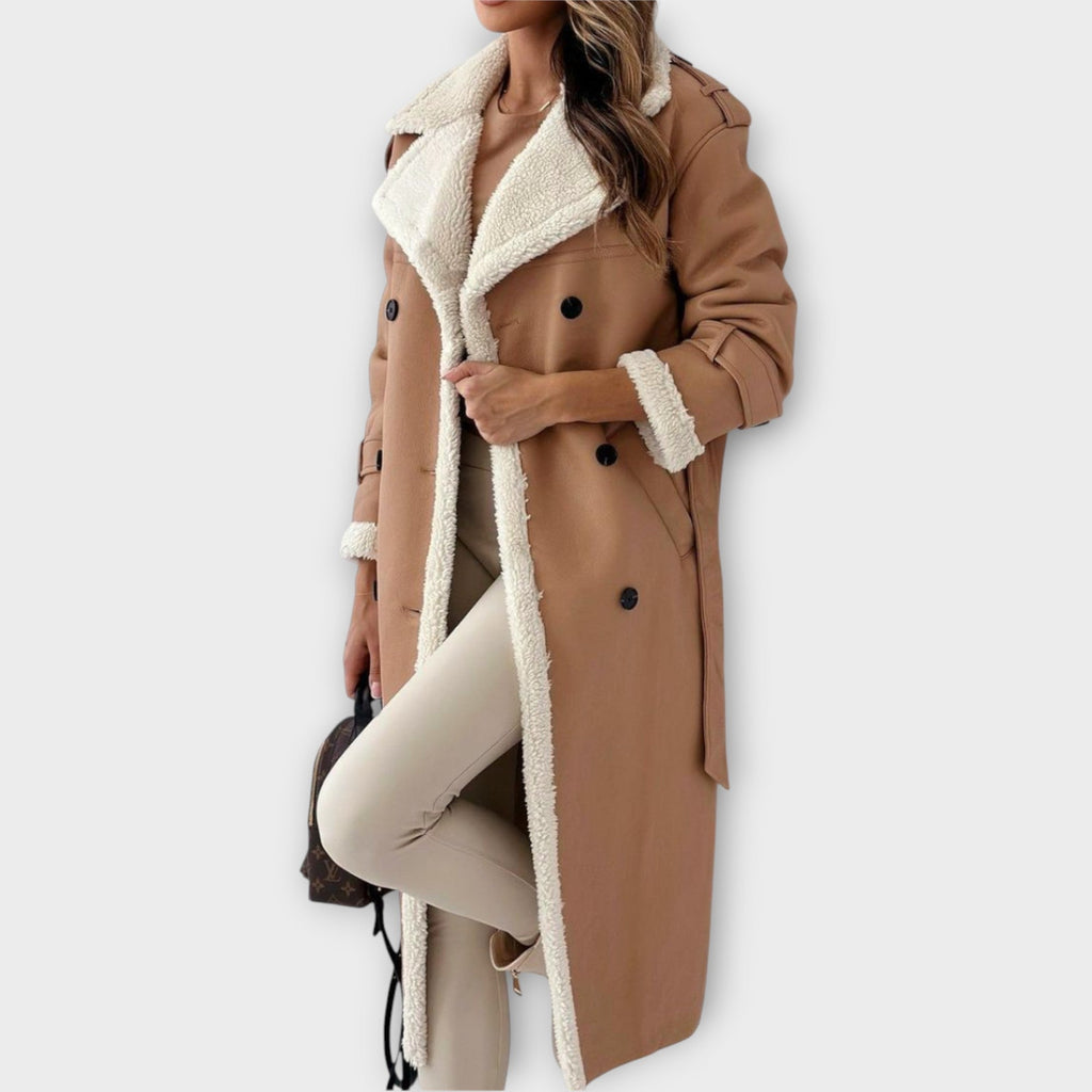 Manteau long croisé doublé en sherpa