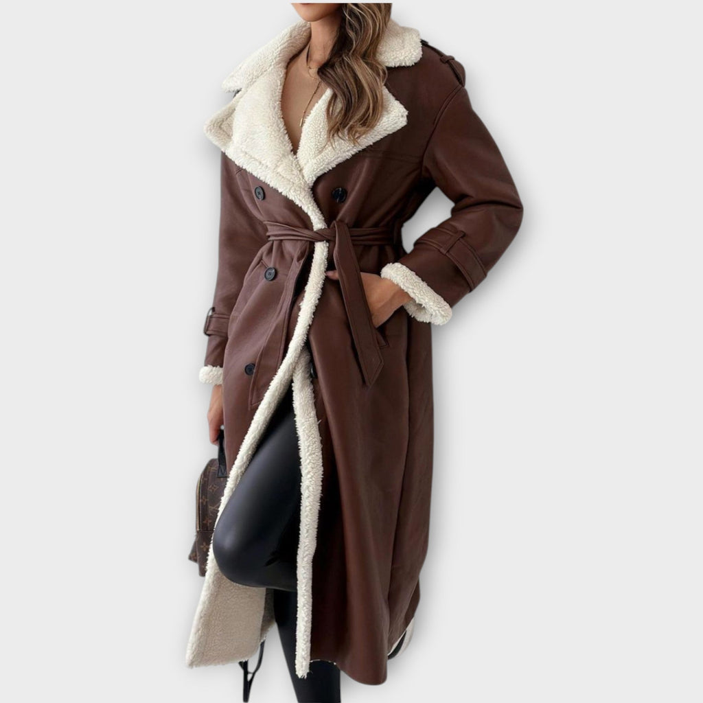 Manteau long croisé doublé en sherpa
