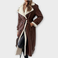 Manteau long croisé doublé en sherpa