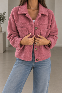 Veste-chemise en peluche teddy à boutons