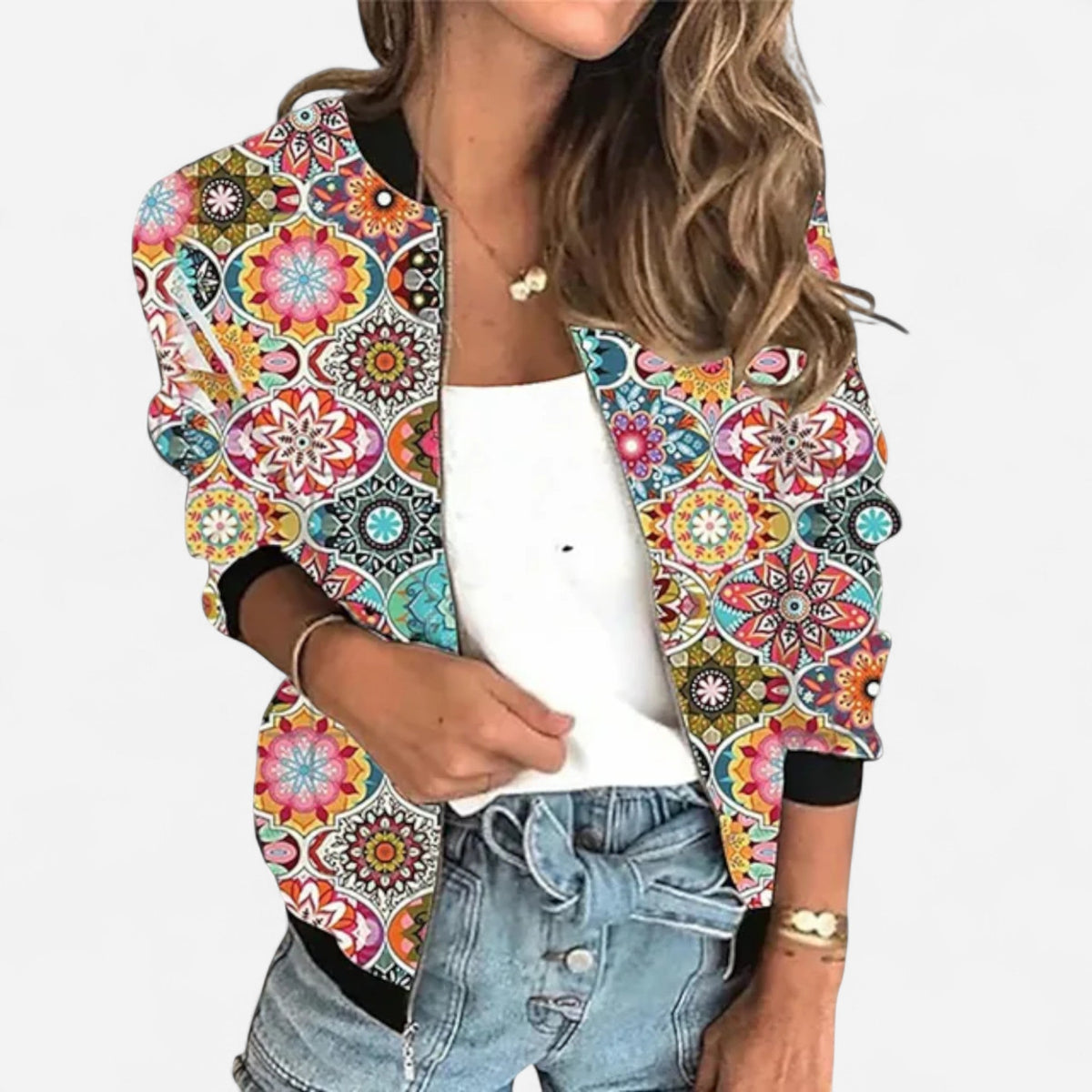 Blouson zippé imprimé fleuri