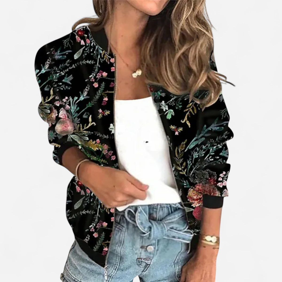 Blouson zippé imprimé fleuri