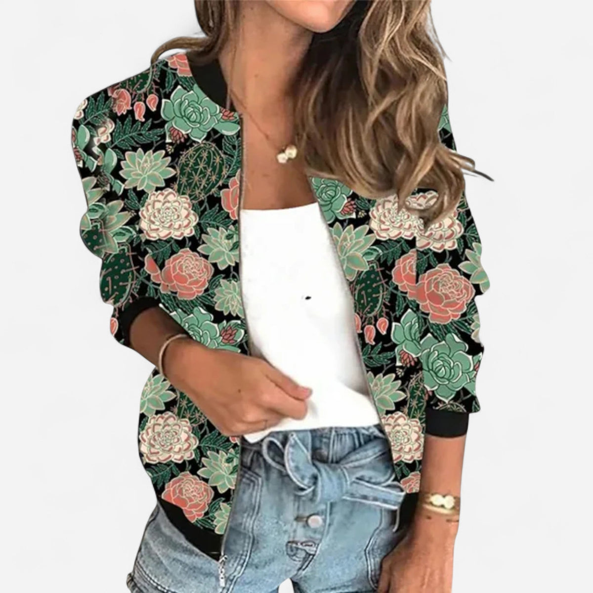 Blouson zippé imprimé fleuri