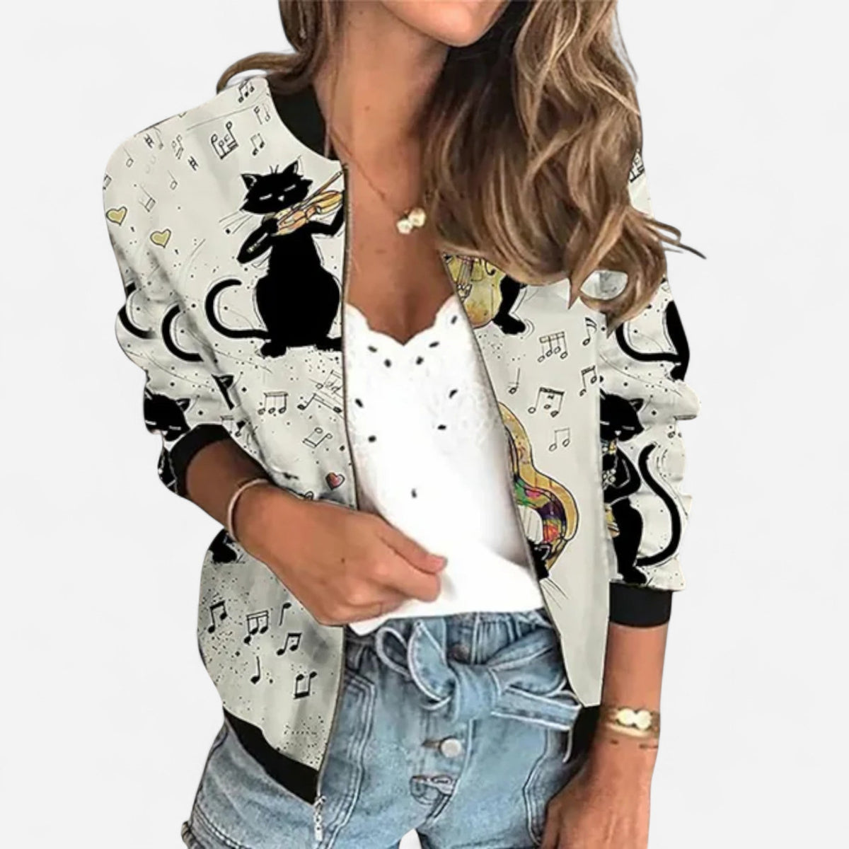Blouson zippé imprimé fleuri