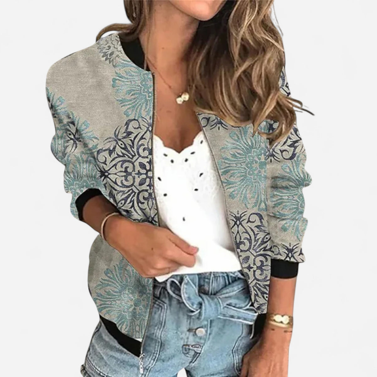 Blouson zippé imprimé fleuri