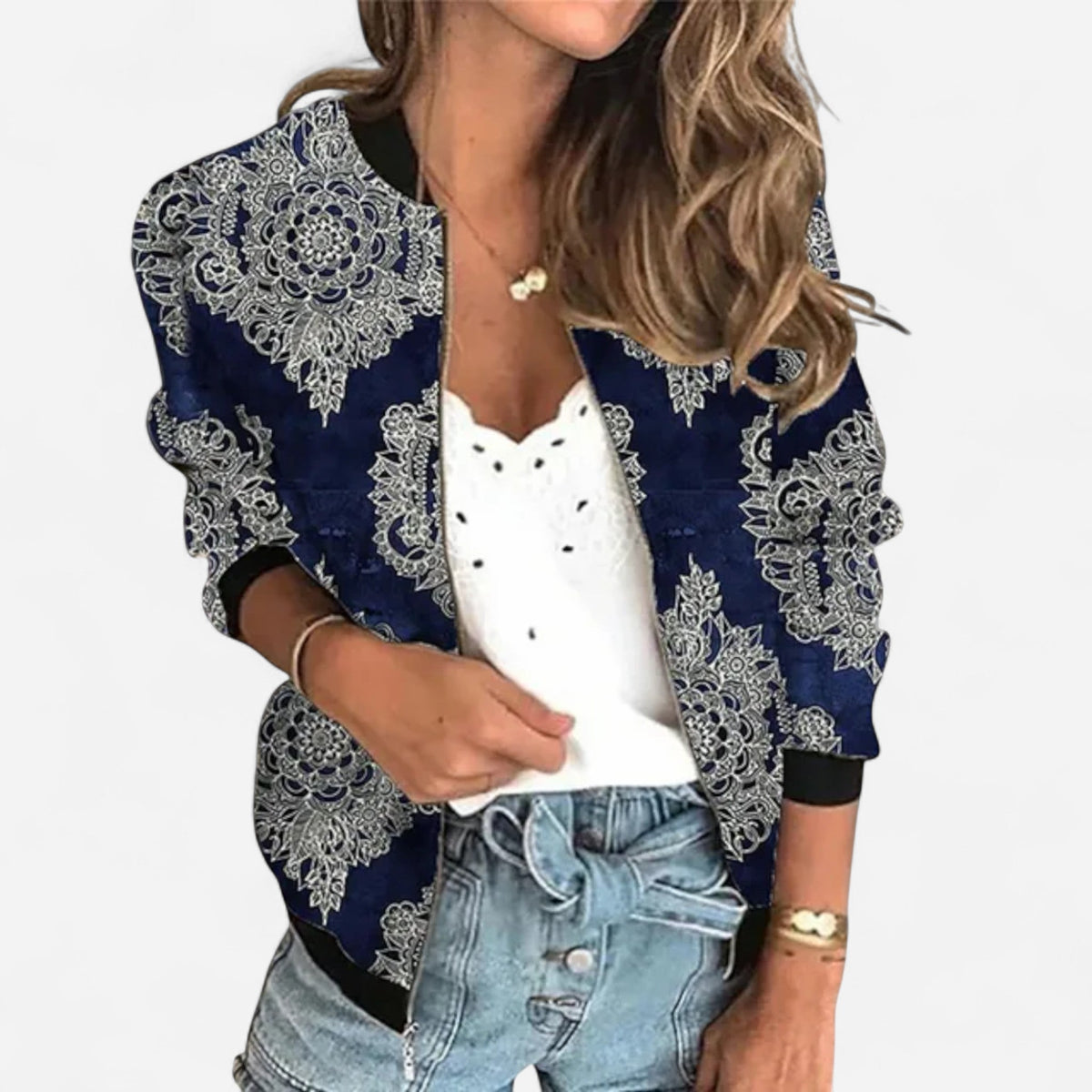 Blouson zippé imprimé fleuri