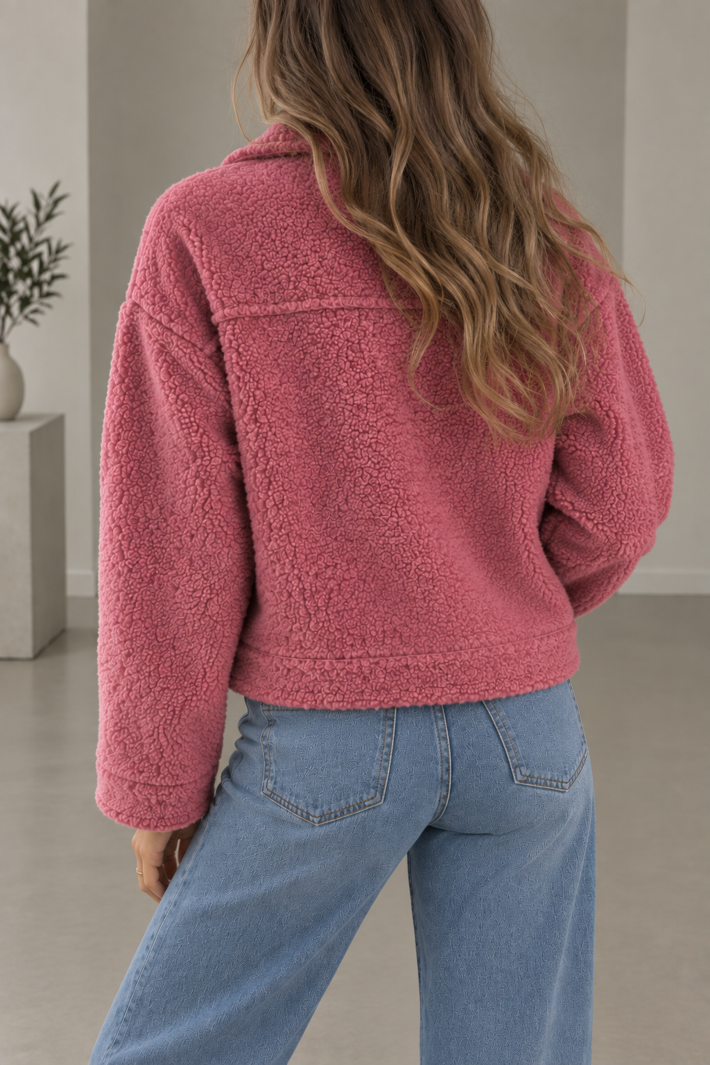 Veste-chemise en peluche teddy à boutons