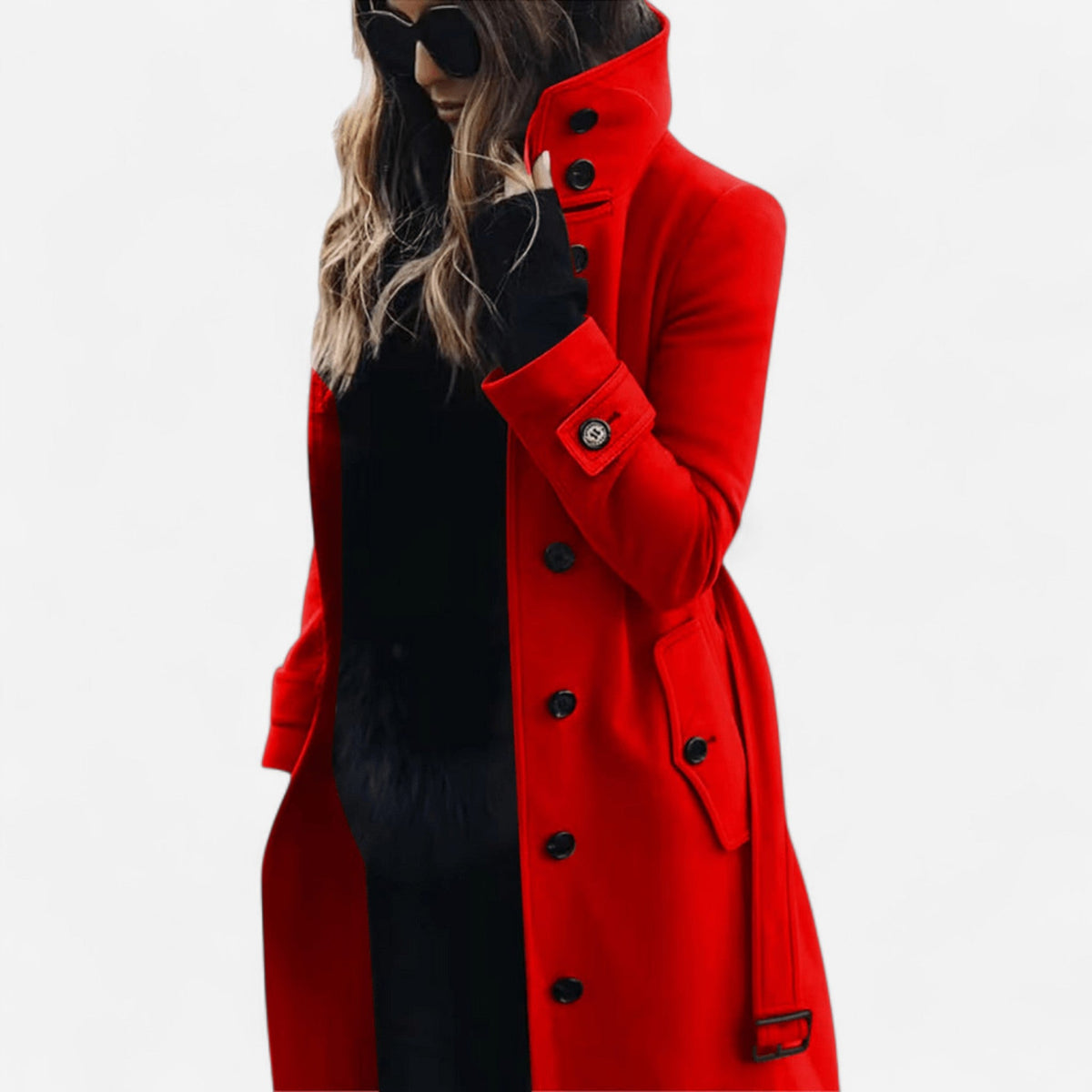 Manteau en laine à col montant ceinturé