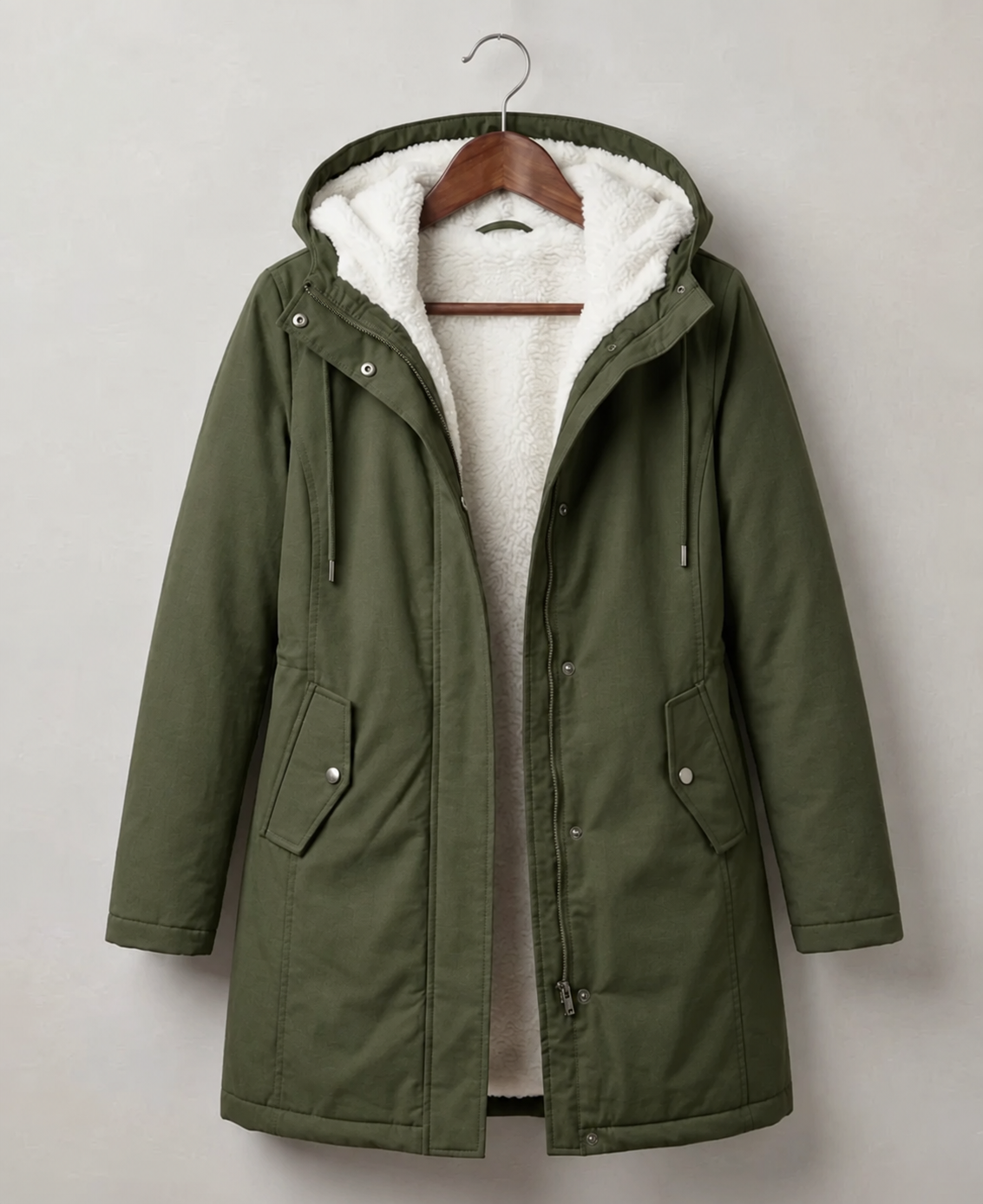 Parka déperlante à capuchon doublée en sherpa