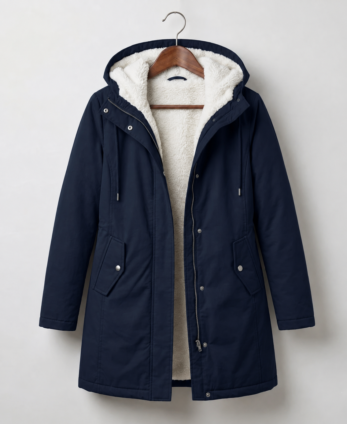 Parka déperlante à capuchon doublée en sherpa