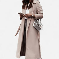Manteau long en laine mélangée à col cranté