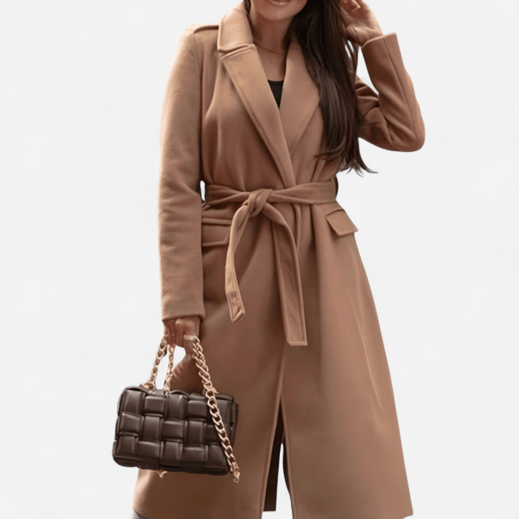 Manteau long en laine mélangée à col cranté