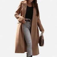 Manteau long en laine mélangée à col cranté