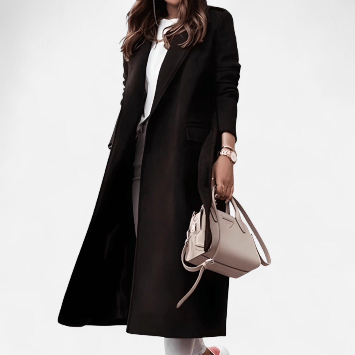 Manteau long en laine mélangée à col cranté