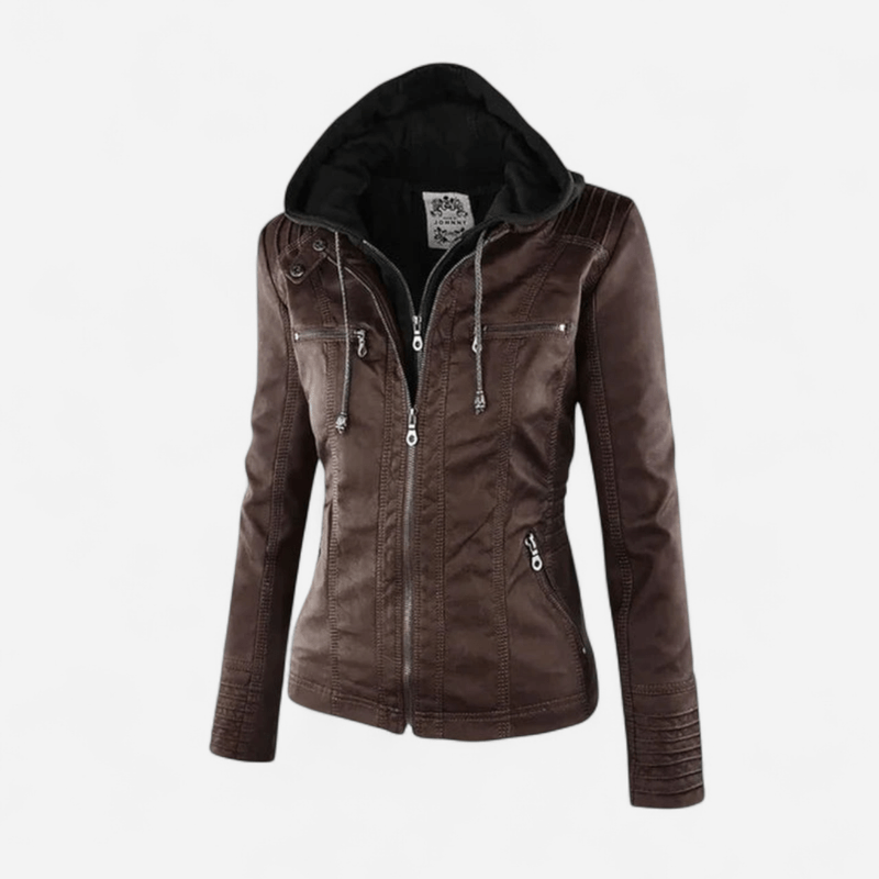 Manteau en similicuir à capuchon amovible