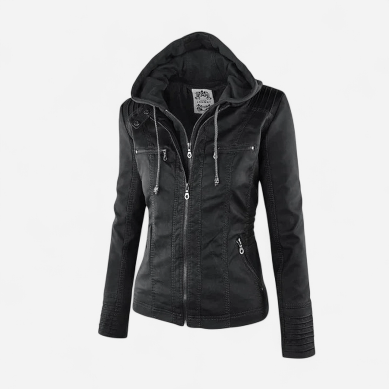 Manteau en similicuir à capuchon amovible