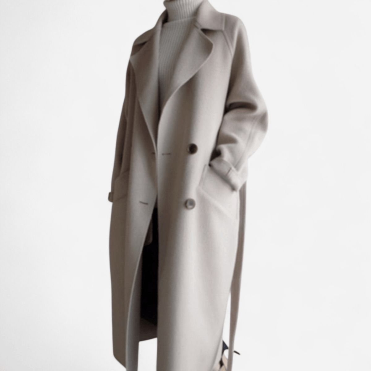 Manteau long croisé en laine