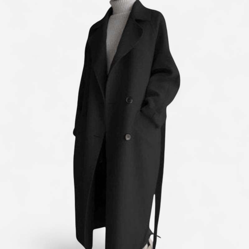 Manteau long croisé en laine