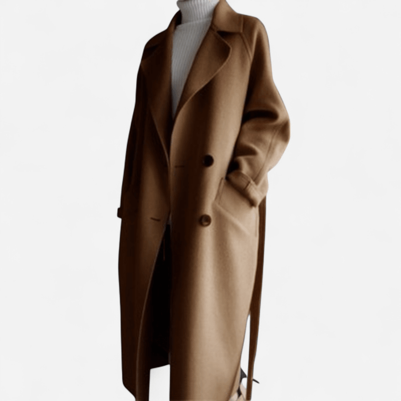 Manteau long croisé en laine