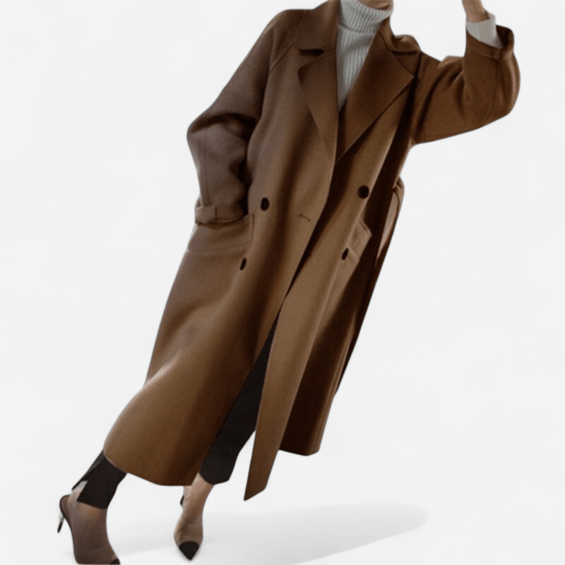 Manteau long croisé en laine