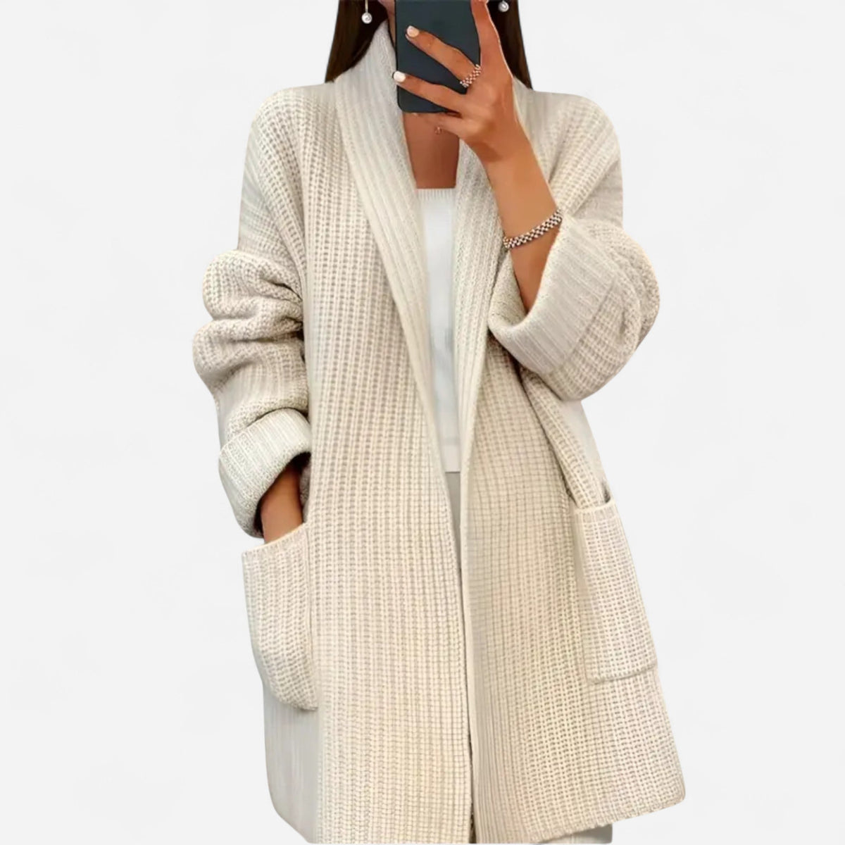 Cardigan long côtelé à poches