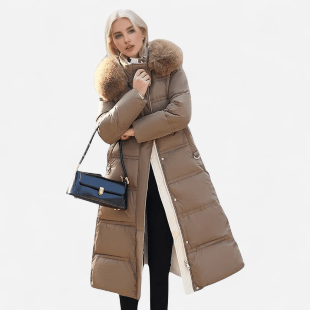 Manteau d'hiver long à col en fausse fourrure