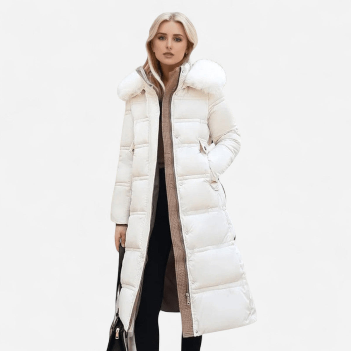 Manteau d'hiver long à col en fausse fourrure
