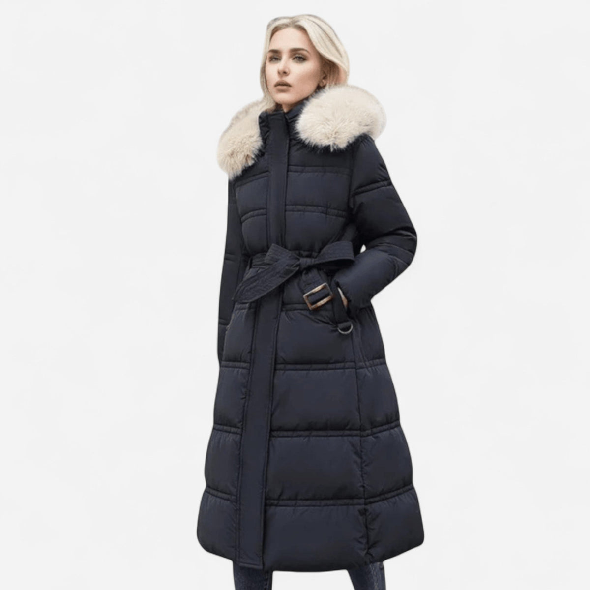 Manteau d'hiver long à col en fausse fourrure