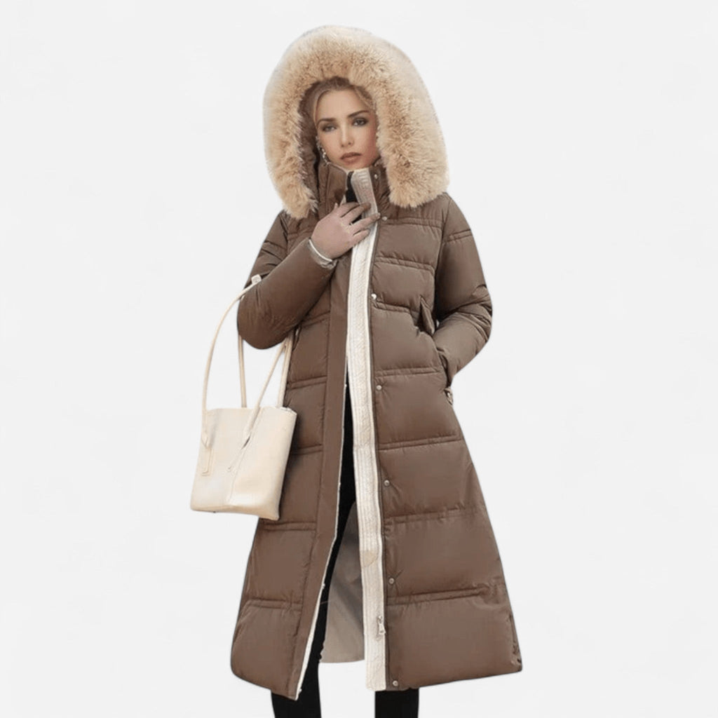 Manteau d'hiver long à col en fausse fourrure