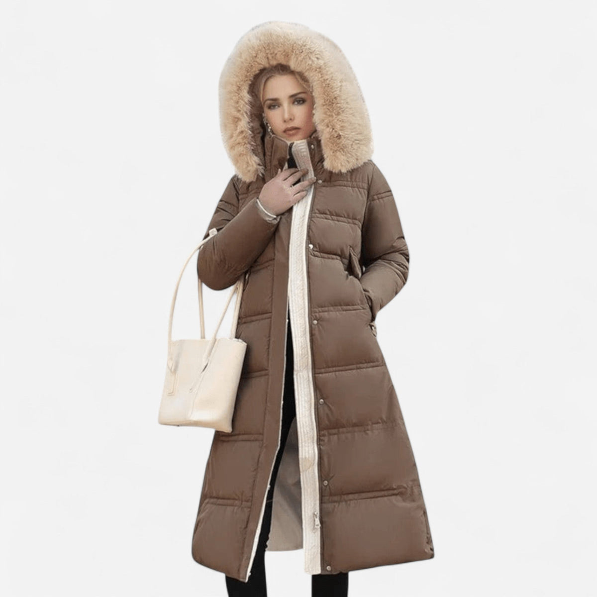 Manteau d'hiver long à col en fausse fourrure
