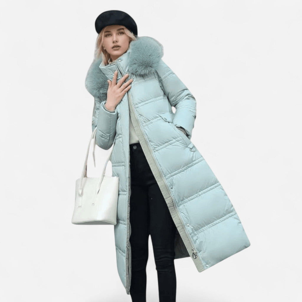 Manteau d'hiver long à col en fausse fourrure