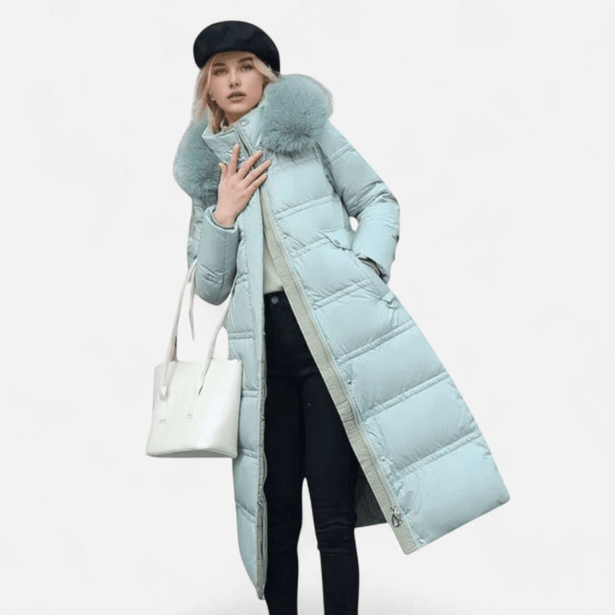 Manteau d'hiver long à col en fausse fourrure