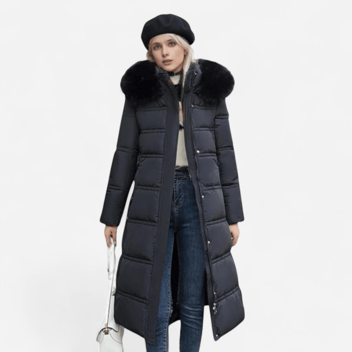 Manteau d'hiver long à col en fausse fourrure