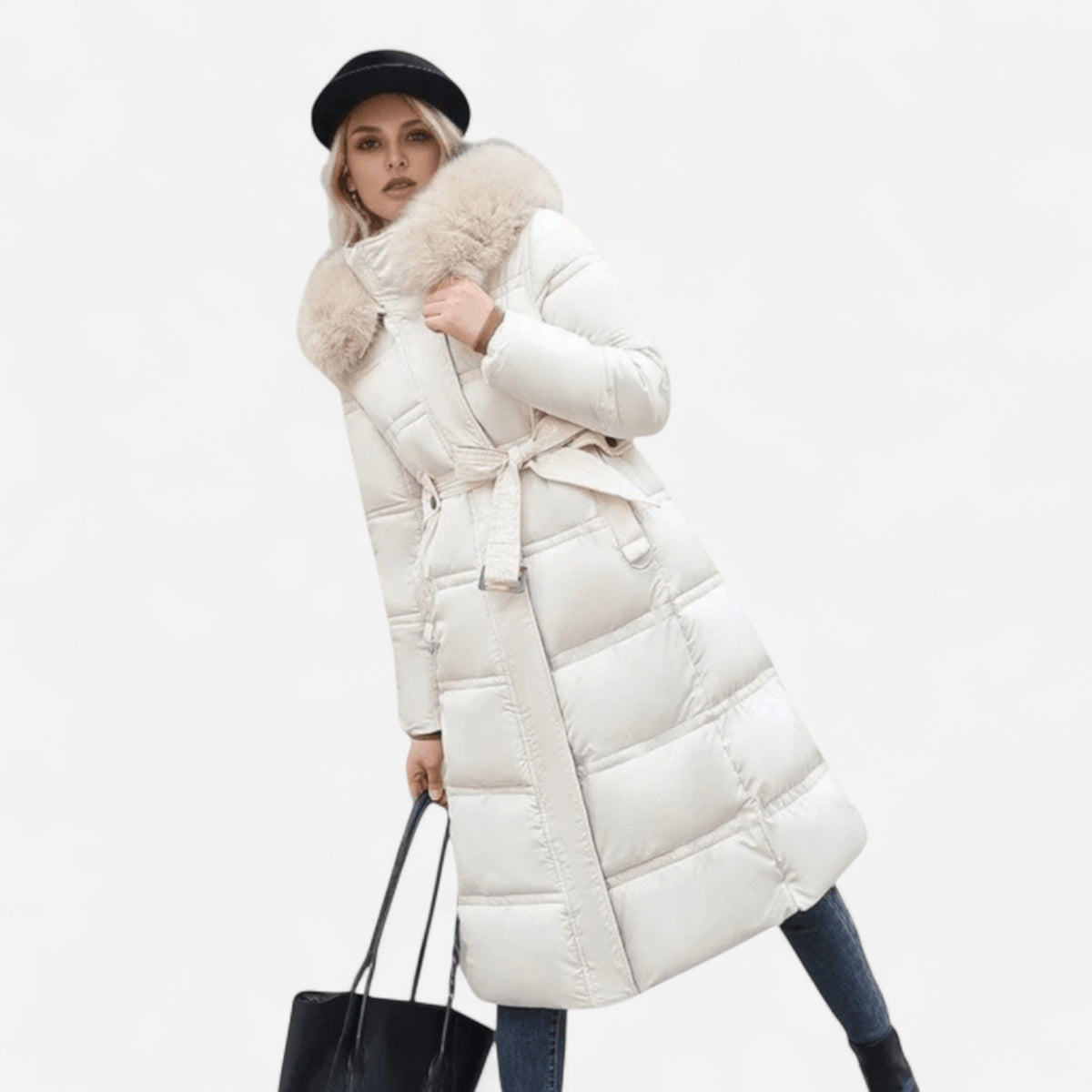 Manteau d'hiver long à col en fausse fourrure