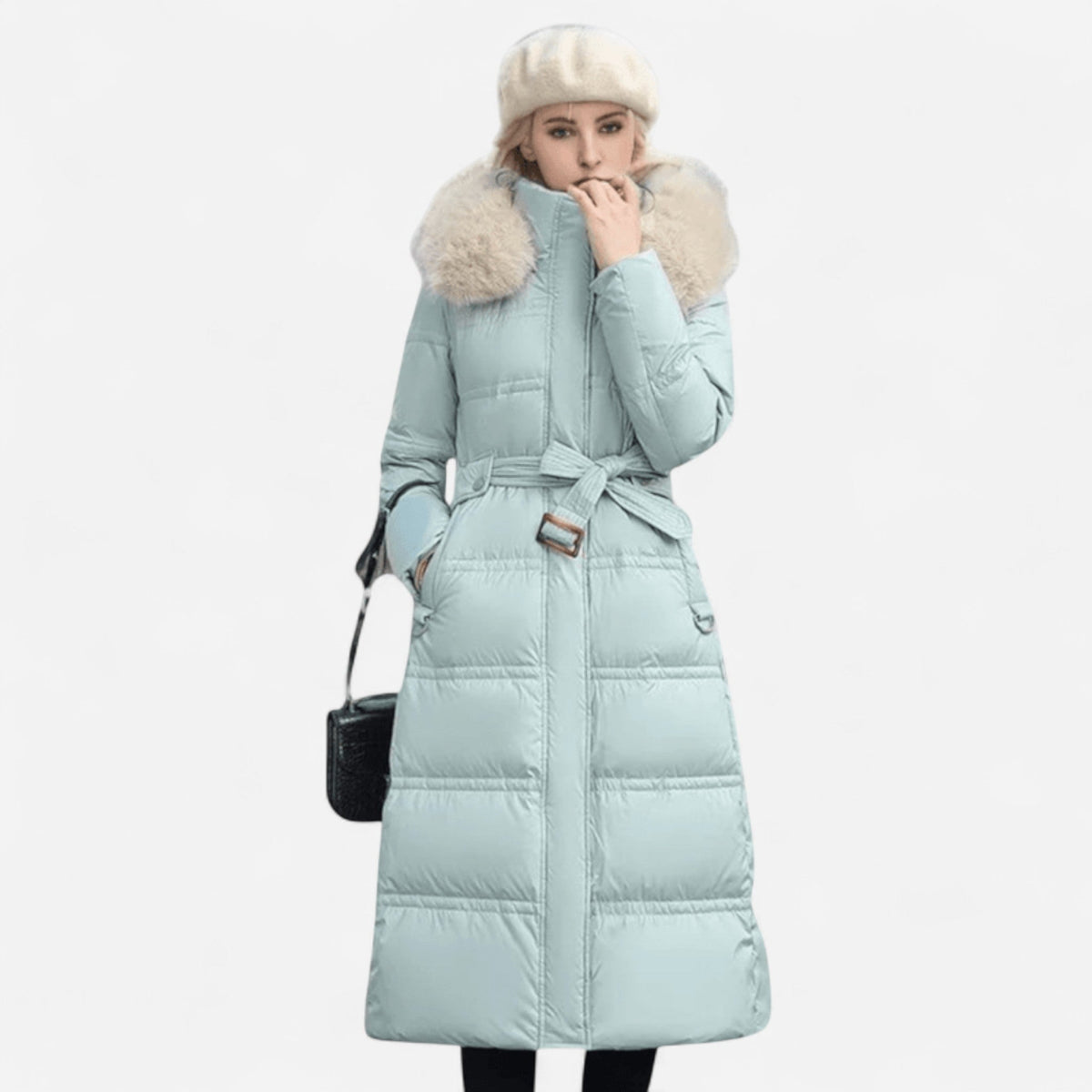 Manteau d'hiver long à col en fausse fourrure
