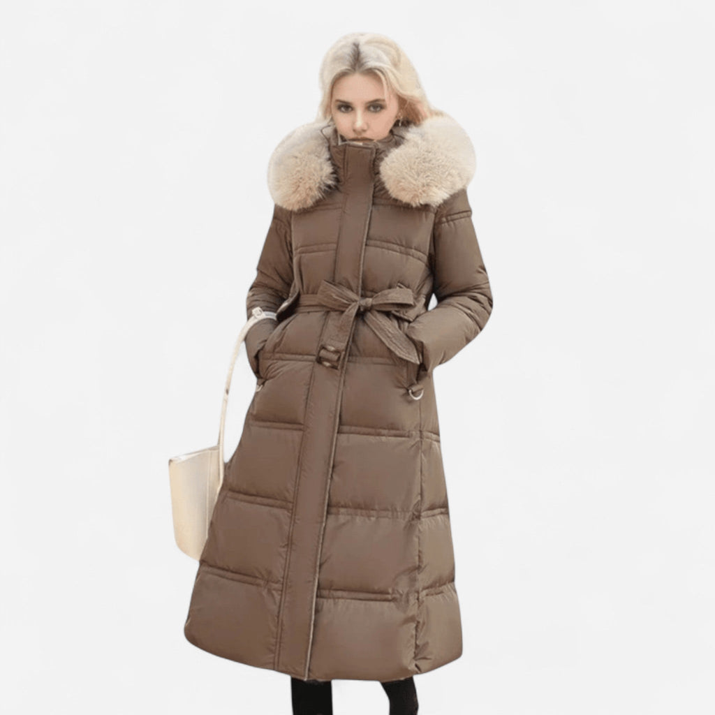 Manteau d'hiver long à col en fausse fourrure